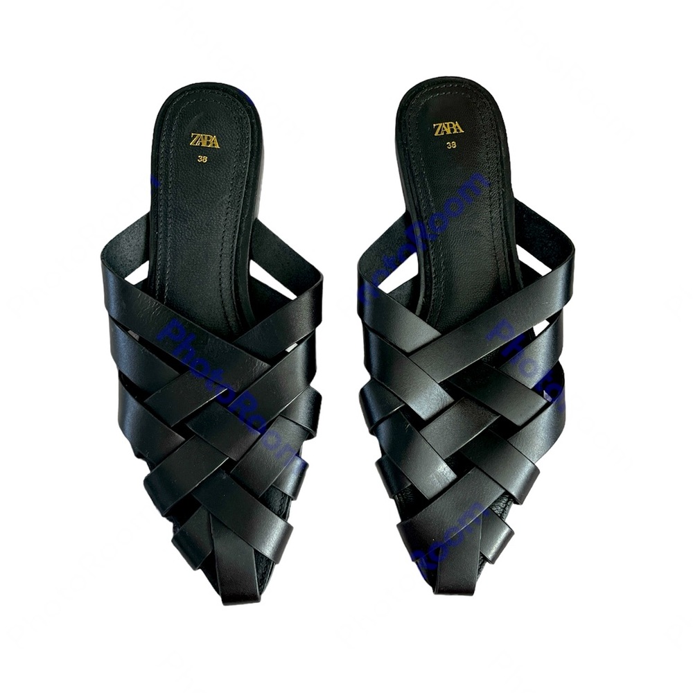 Zara sz 7.5 Slip on Black Basket Weave Flats NWT